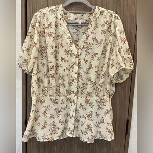 Wild Jasmine Womens Short Sleeve V Neck Button Up Blouse Size 2XL